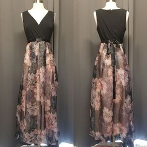 Candalite Black Floral Glitter Dot Maxi Dress Sm‎